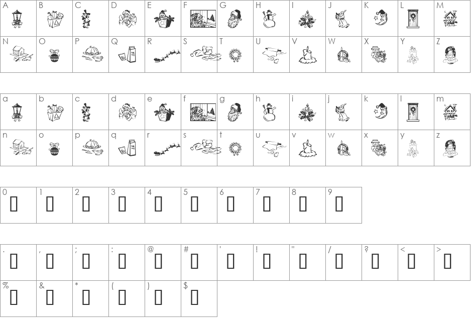 KR Christmas Dings 2004 Three font character map preview