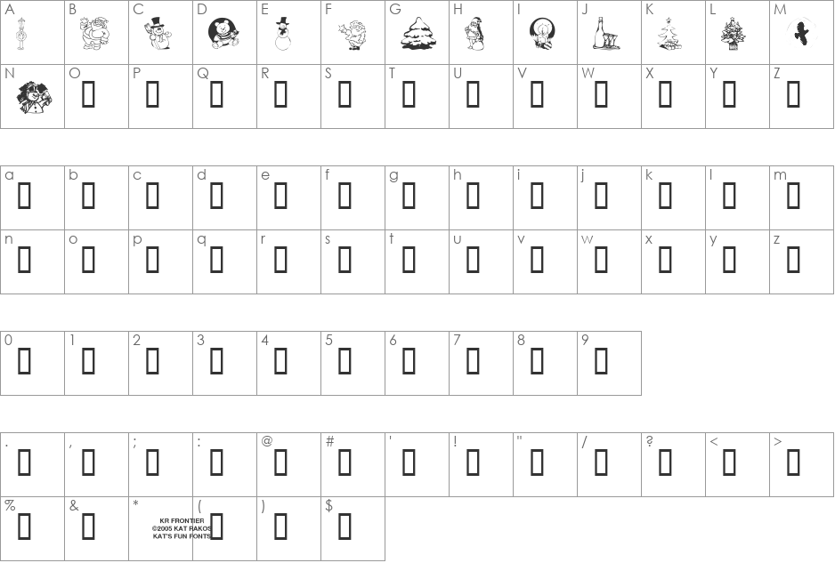 KR Christmas Jewels 2005 font character map preview