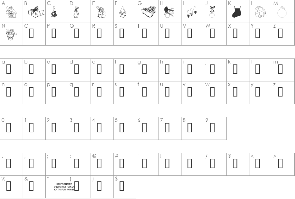 KR Christmas Jewels 2005 2 font character map preview