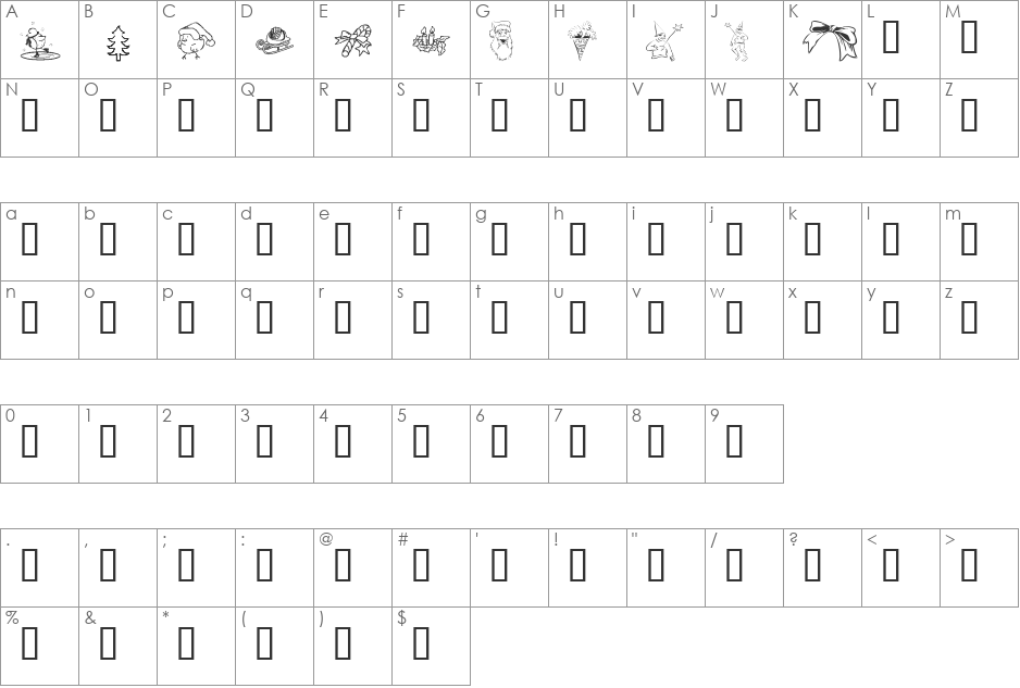 KR Christmas Jewels 2005 3 font character map preview