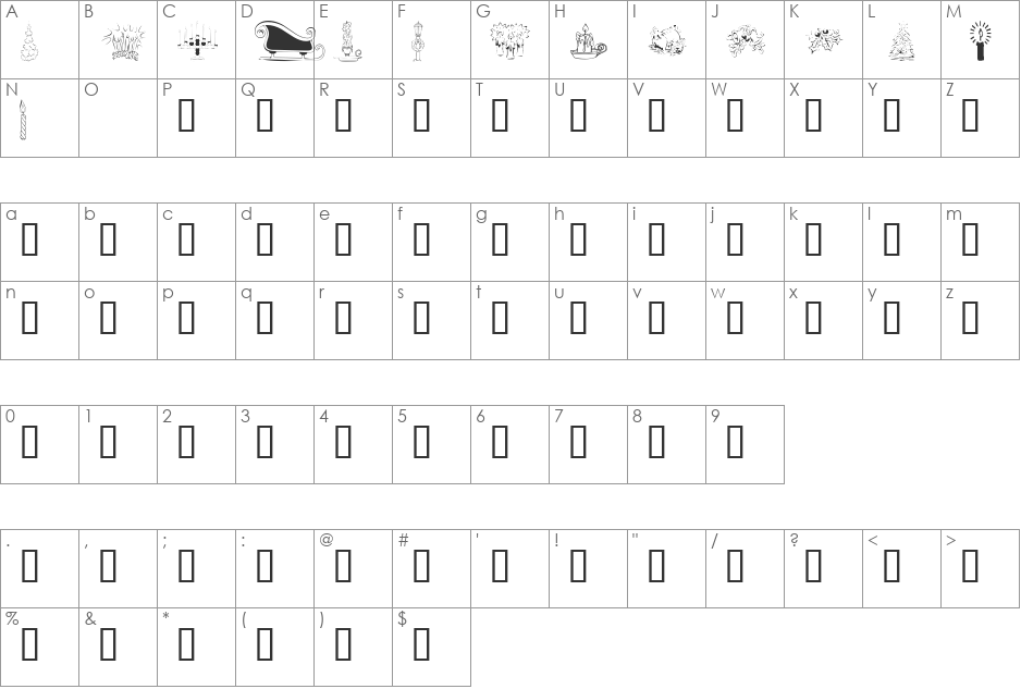 KR Christmas Jewels 2005 4 font character map preview