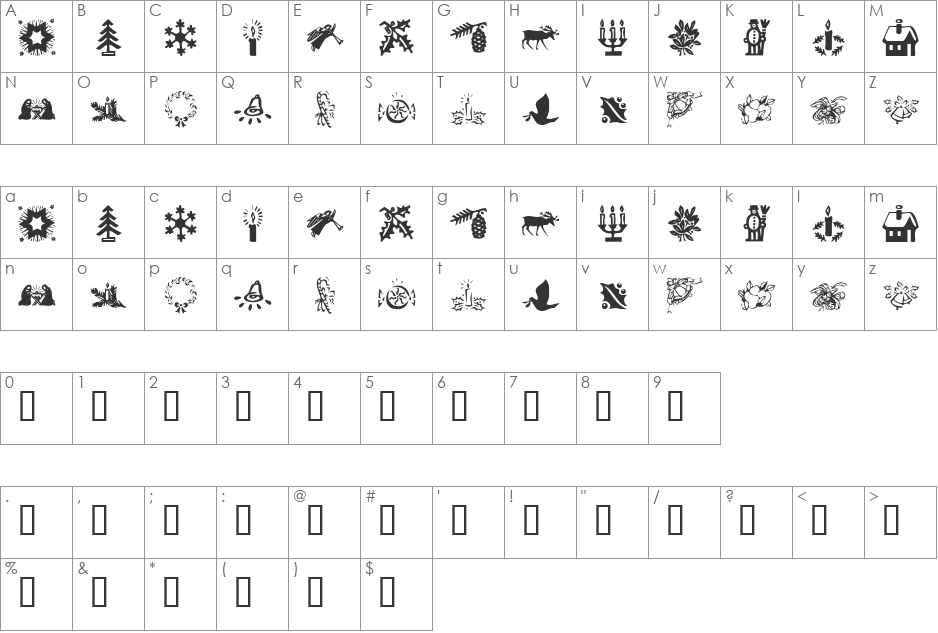 KR Christmas Time font character map preview