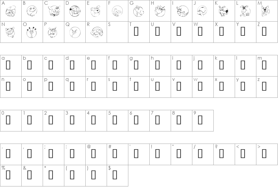 KR Circle Scraps font character map preview