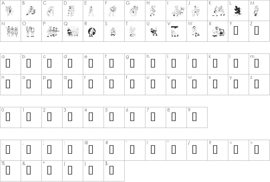 KR Civil War font character map preview