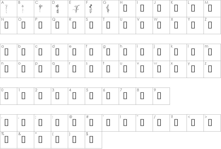 KR Classic Fleur 2 font character map preview