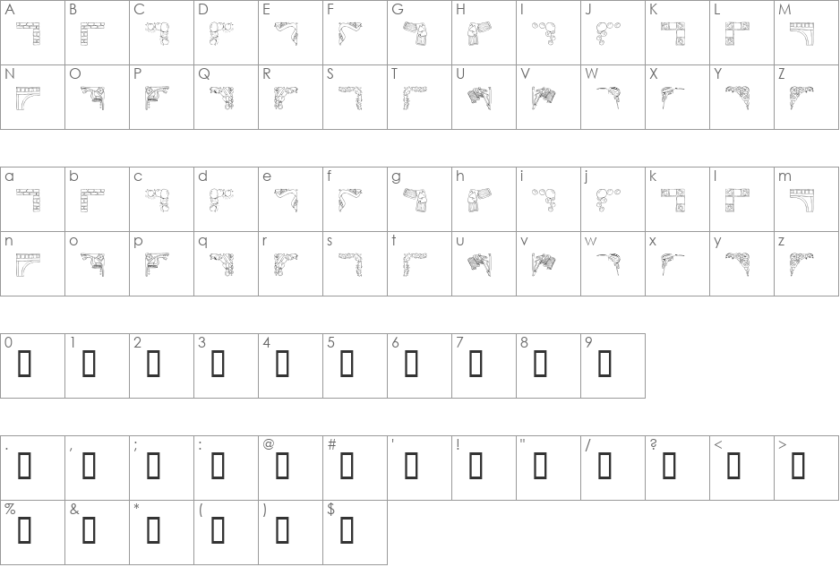 KR Corners font character map preview