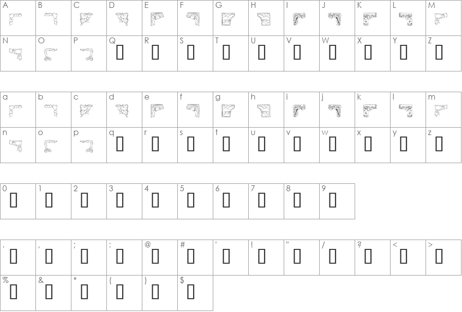 KR Corners 2 font character map preview