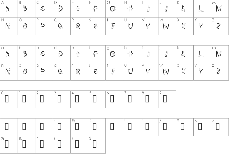 KR Crayons font character map preview