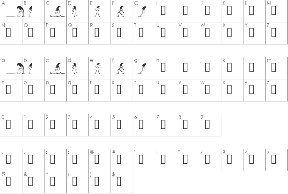 KR Crazy Crow font character map preview