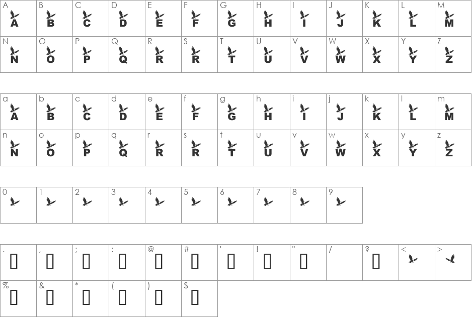 KR Crow font character map preview