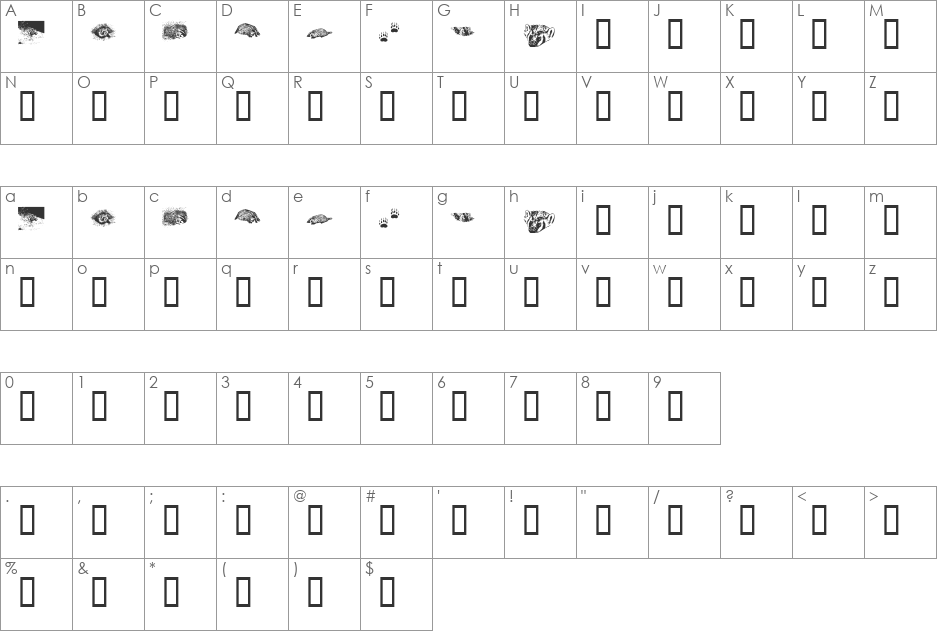 KR Crystal's Badgers font character map preview