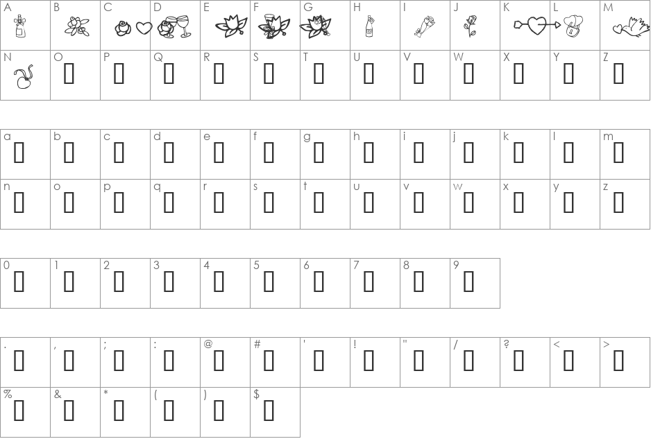 KR Cuori Divertenti 1 font character map preview