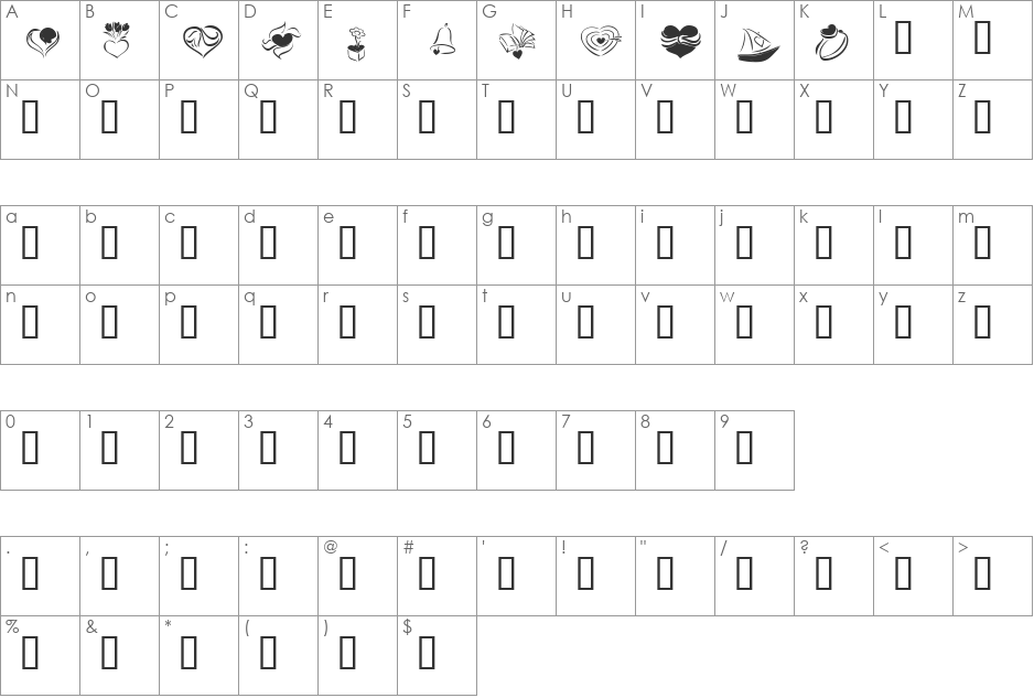 KR Cuori Divertenti 2 font character map preview