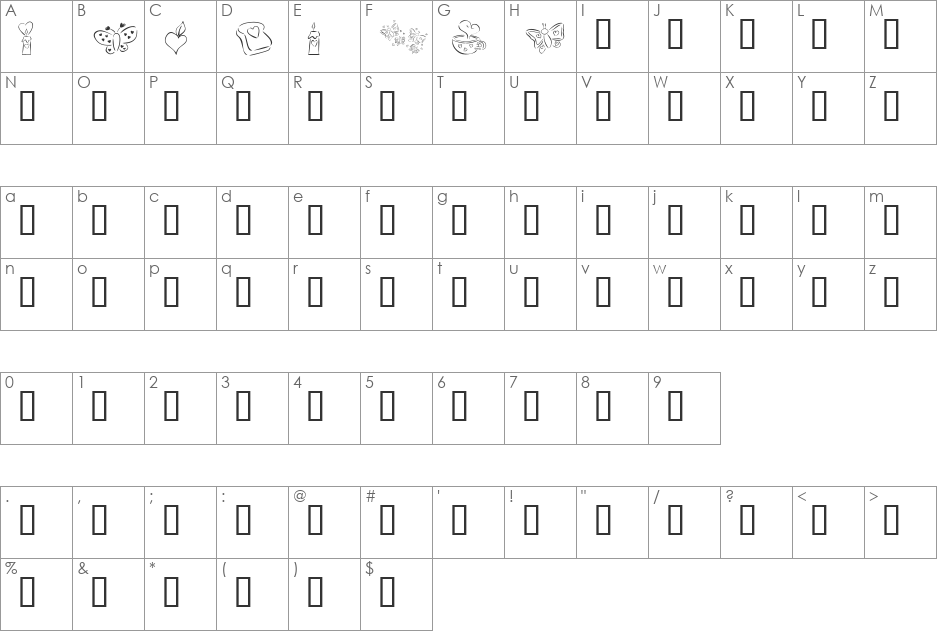 KR Cuori Divertenti 3 font character map preview