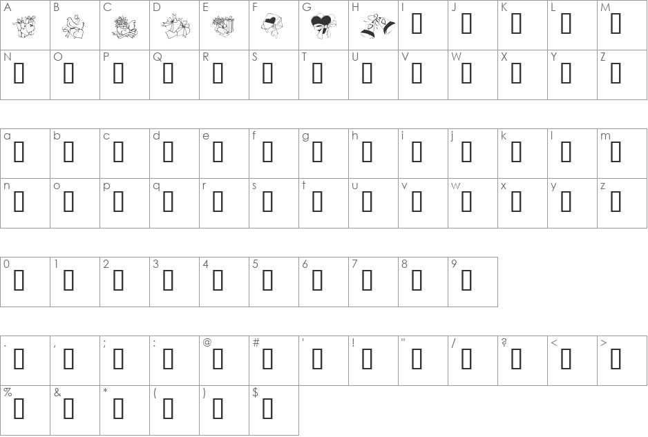 KR Cuori Divertenti 6 font character map preview