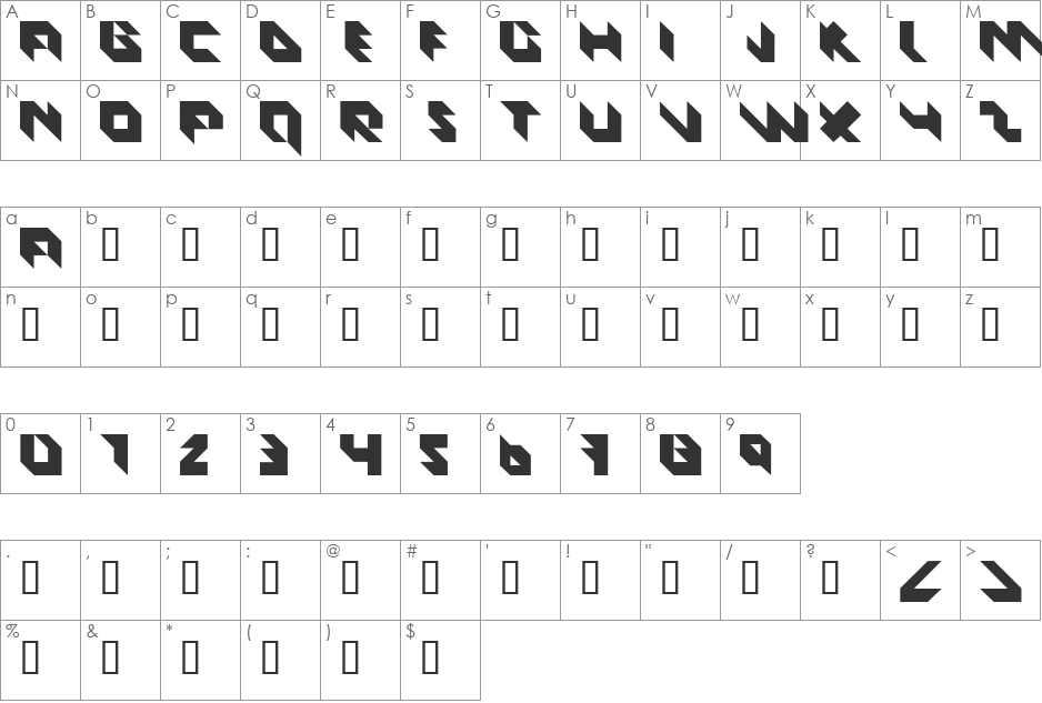 ASTEROID font character map preview