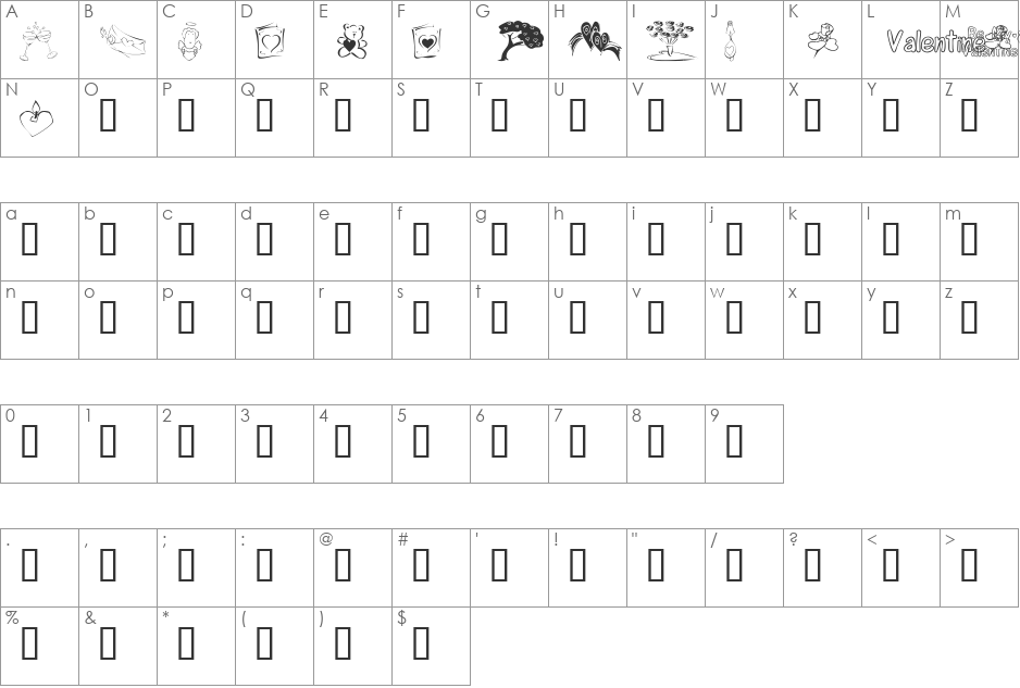 KR Cuori Divertenti 8 font character map preview