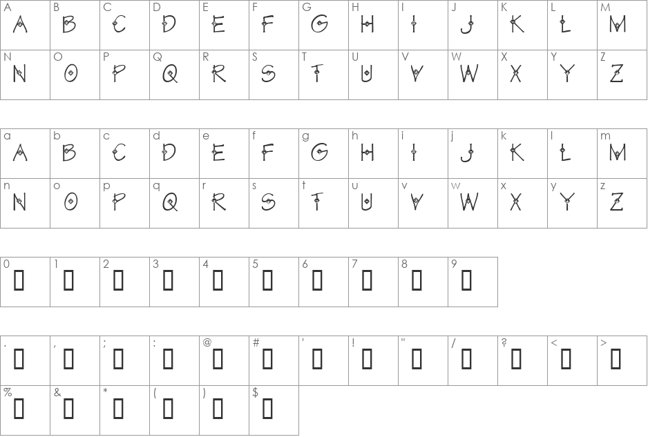 KR Deco by Kat font character map preview