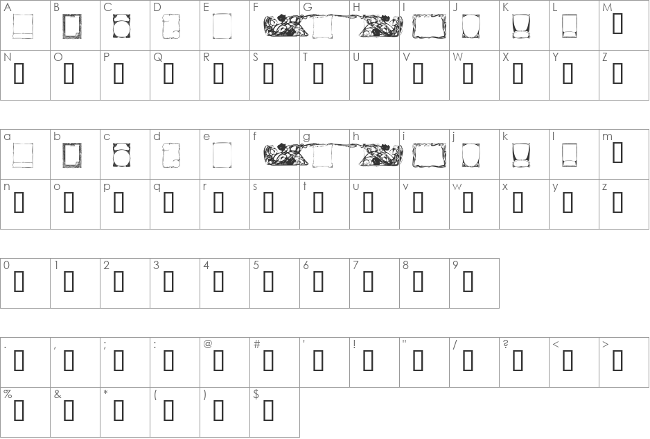 KR Deco Frames font character map preview