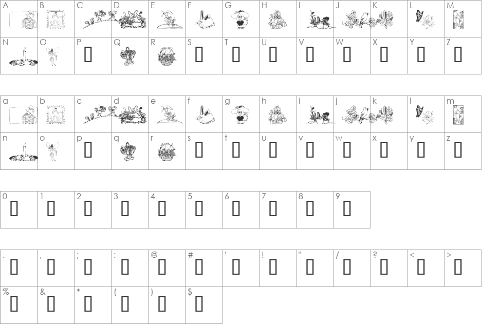 KR Easter 2002 font character map preview