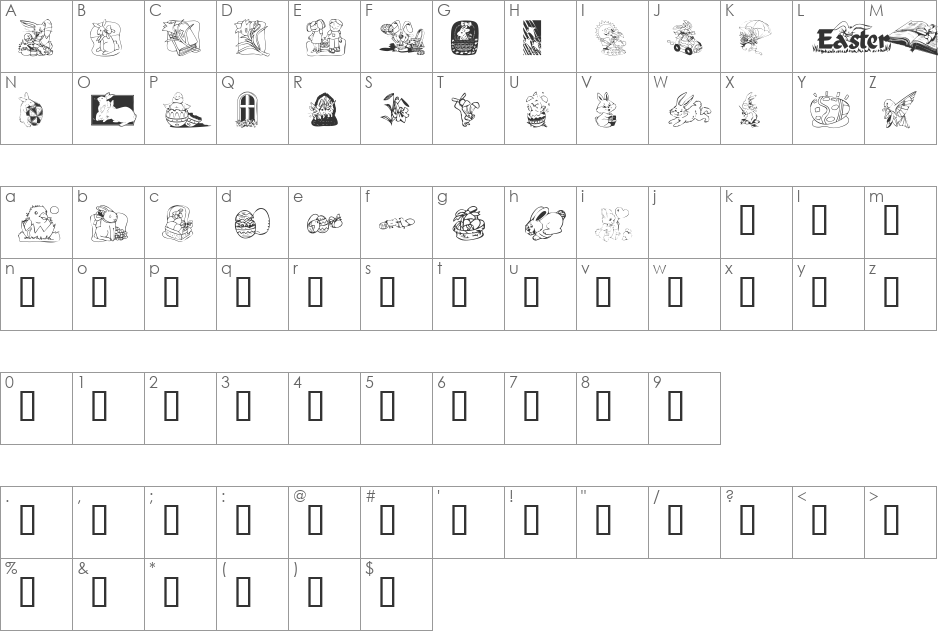 KR Easter 2003 font character map preview