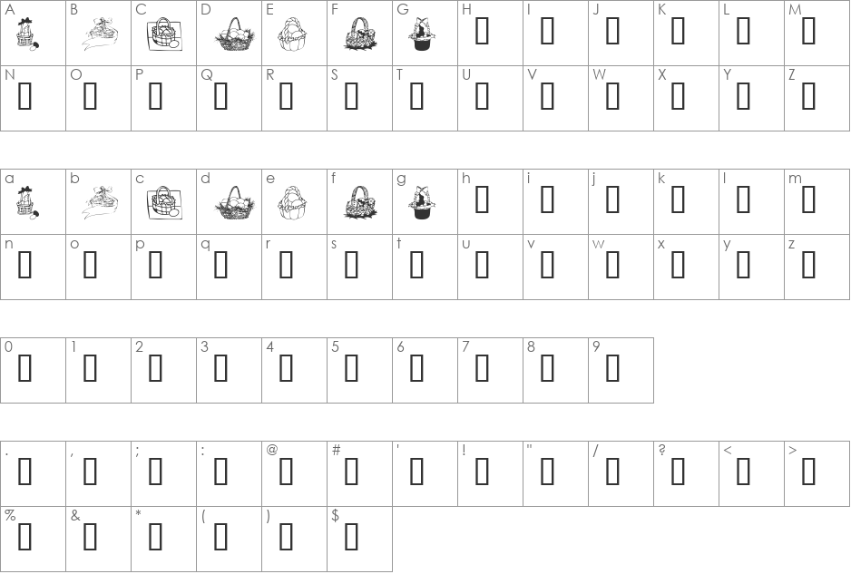 KR Easter Baskets font character map preview