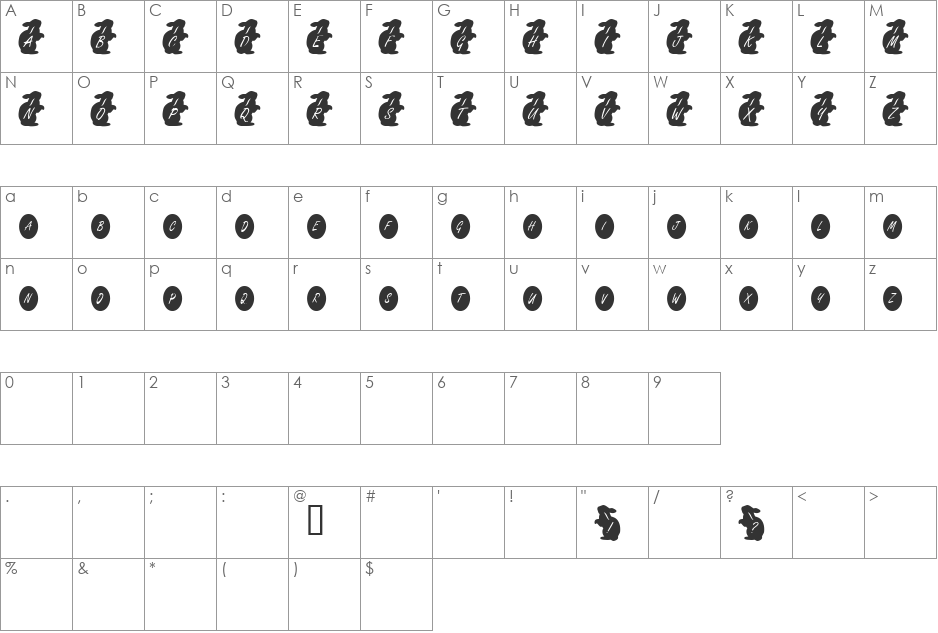 KR Easter Rabbit font character map preview