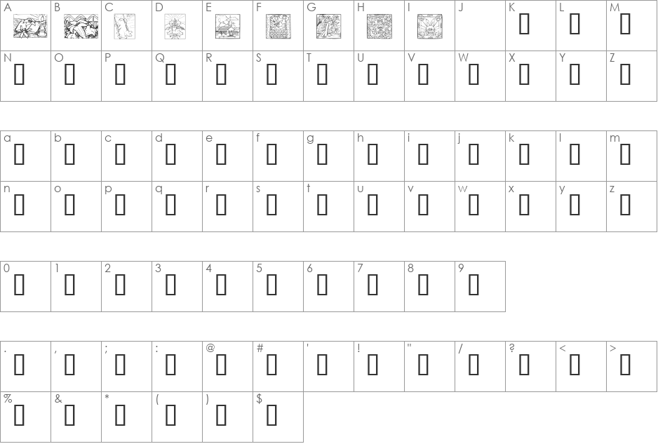 KR Easter Squares font character map preview