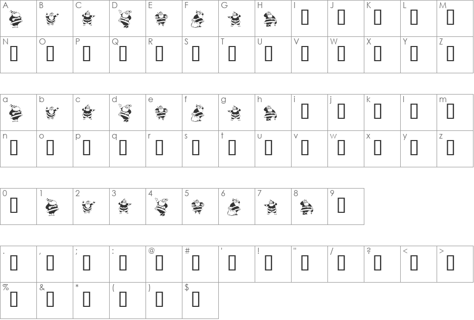 KR Eight Santas font character map preview