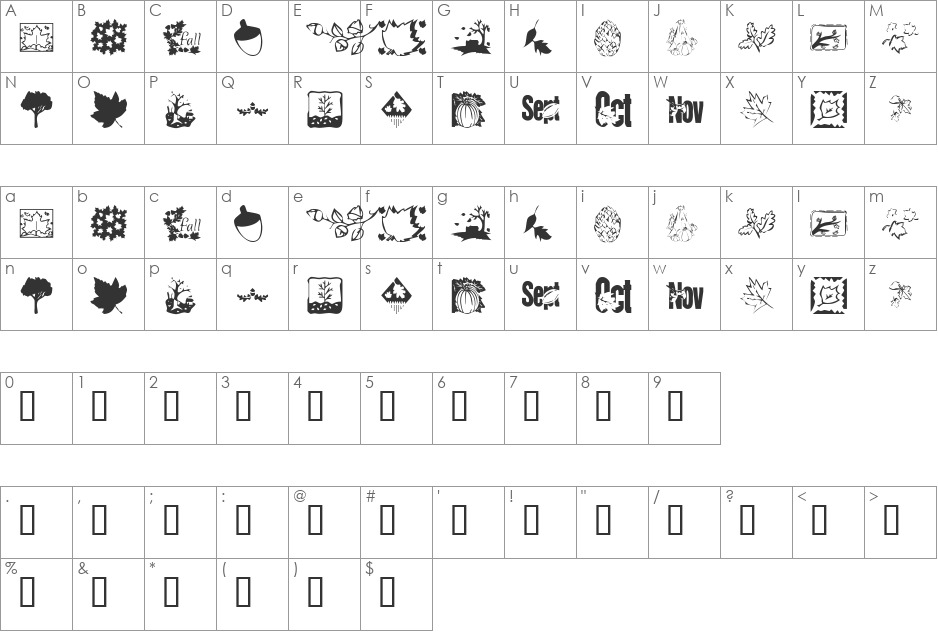 KR Fabulous Fall font character map preview