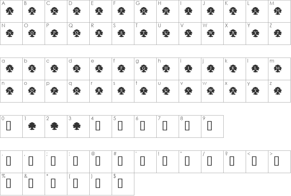 KR Family Tree font character map preview