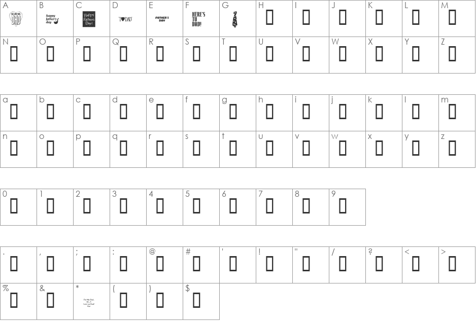 KR Father's Day Dings font character map preview