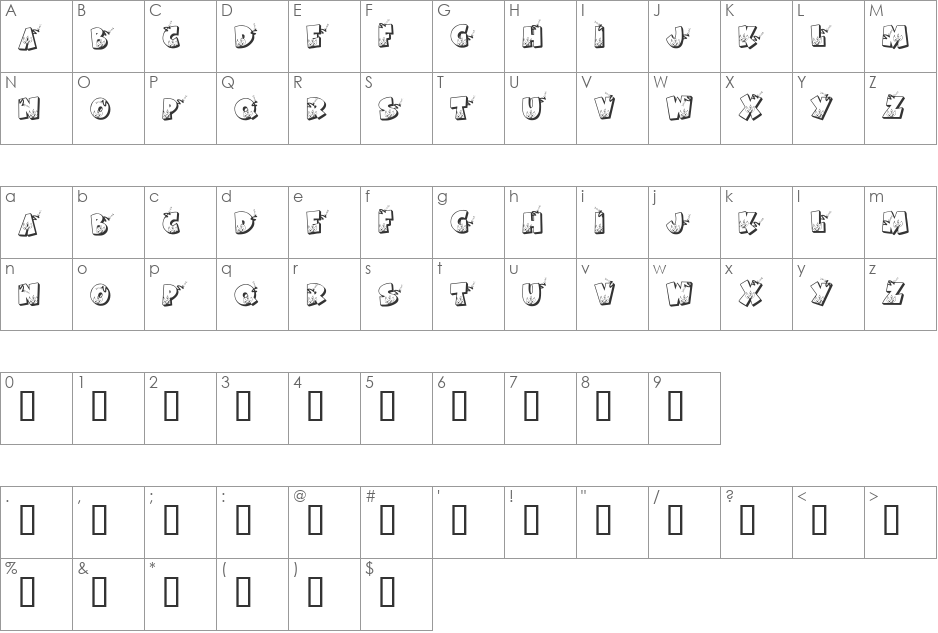 KR Firefighter Ron font character map preview