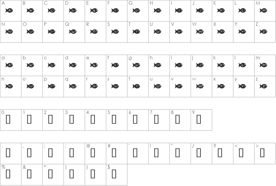 KR Fishy font character map preview