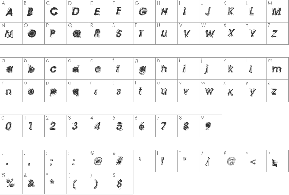 Astigma font character map preview