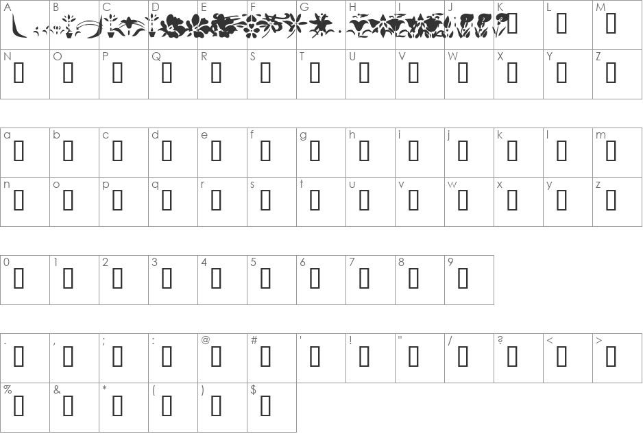 KR Fleur Flair Lines 2 font character map preview