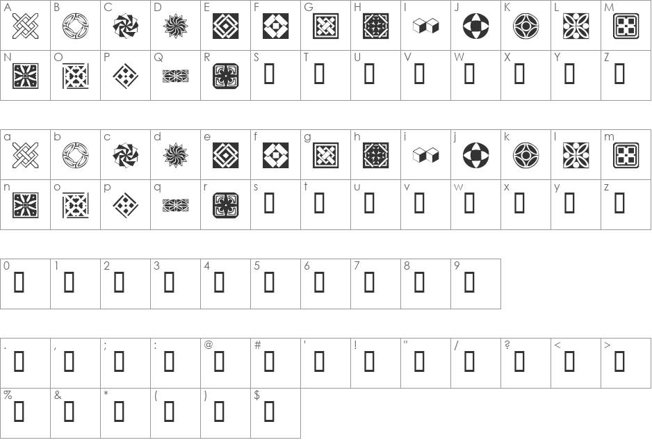 KR Fleurish Deco font character map preview