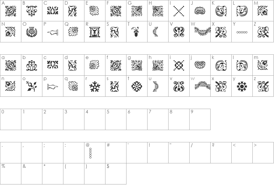 ACaslonOrnamentsModified font character map preview
