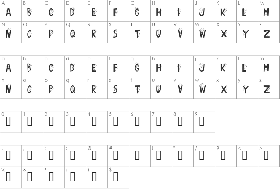 KR Fallin' font character map preview
