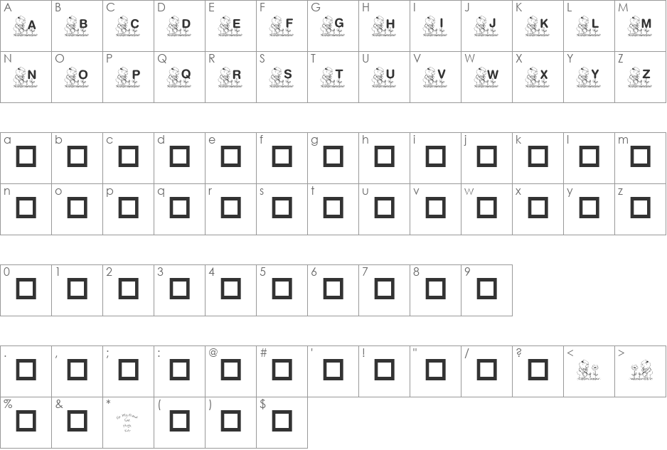 KR Garden for Sue font character map preview