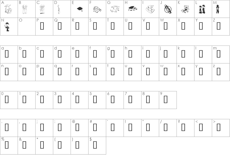 KR Grads 2002 font character map preview