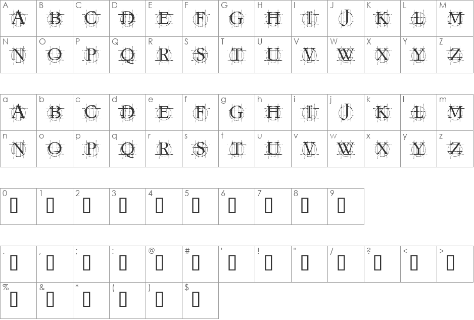 KR Graphed font character map preview