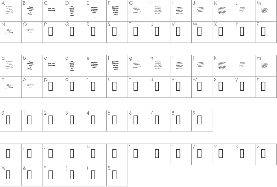 KR Gunz font character map preview