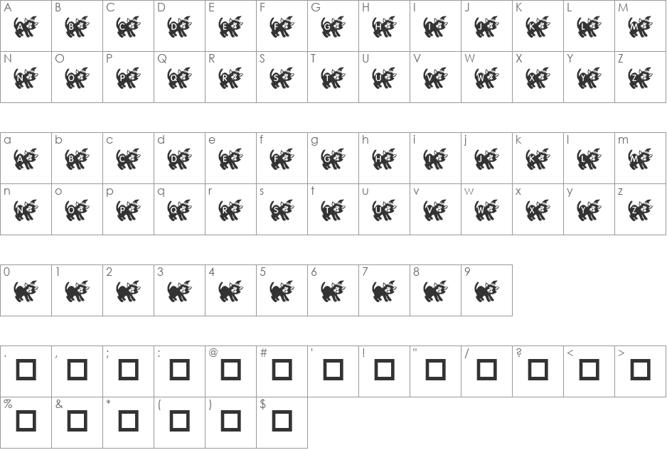 KR Halloween Kitten font character map preview