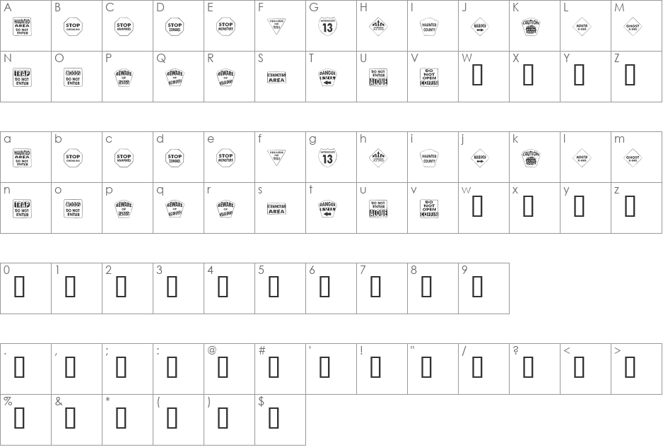 KR Halloween Signs One font character map preview