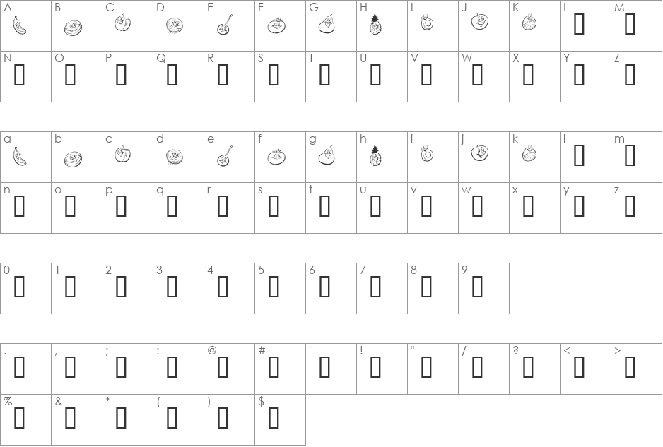 KR Happy Fruit font character map preview