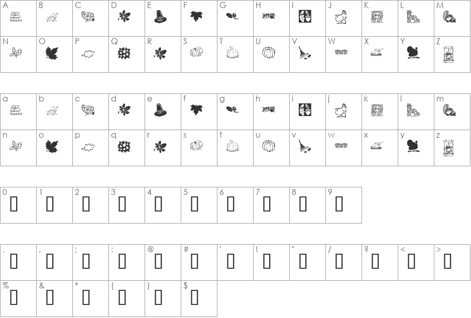 KR Harvest Dings font character map preview