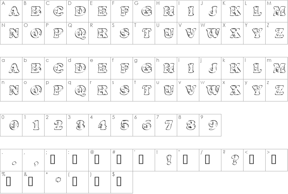 KR Heartfilled font character map preview