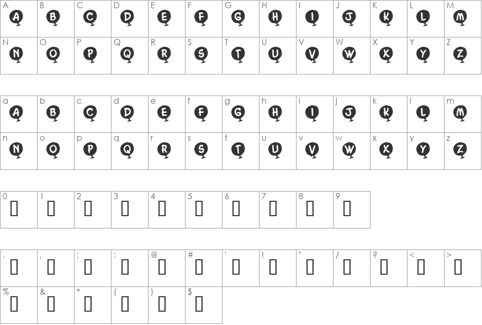 KR Helium font character map preview