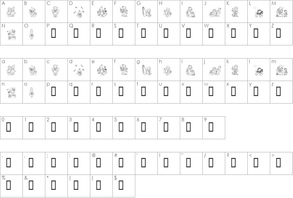 KR Holiday Teddies Two font character map preview